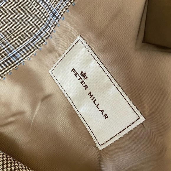 Peter Millar Men's Windowpane Plaid 100% Wool Blazer Brown Size 46T Sport Coat - Picture 5 of 10